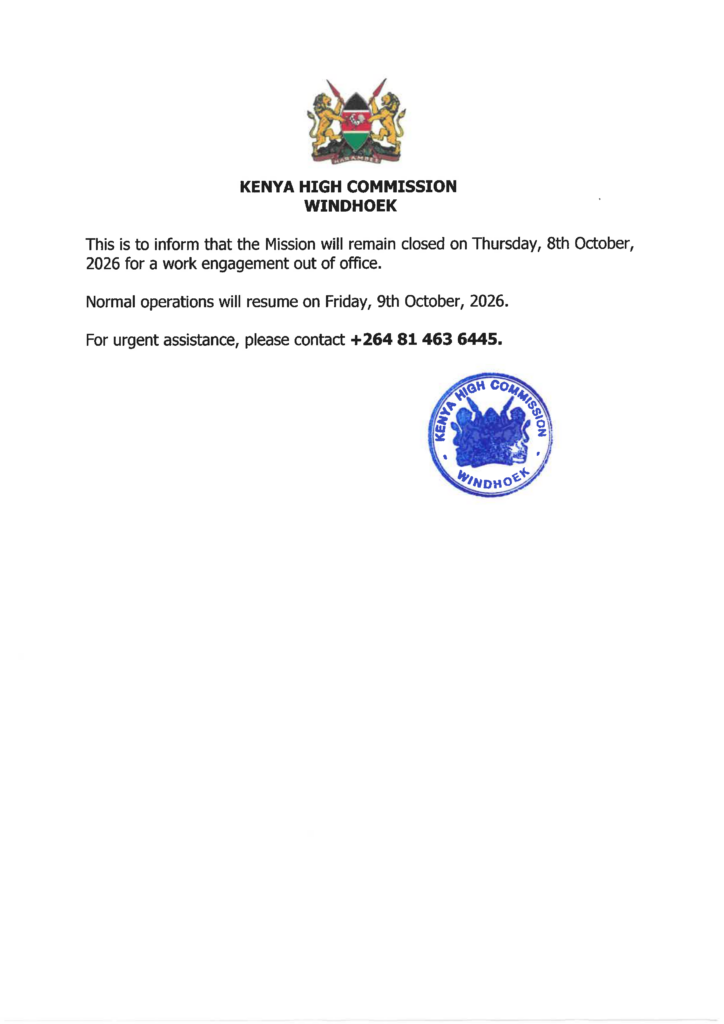 This is to inform that the Mission will remain closed on Thursday, 8th October, 2026 for a work engagement out of office.